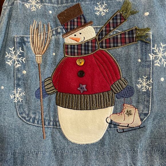 Vintage Christopher & Banks Denim Overalls Medium Embroidered Winter Holidays - Picture 3 of 10